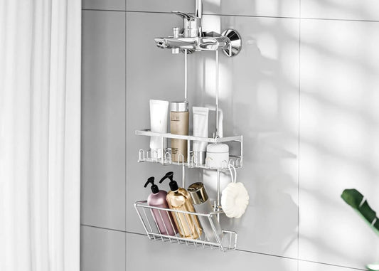 2er Set Duschregal Silber ohne Bohren - Edelstahl Duschablage zum Hängen, Rostfrei Duschkorb für Duschstange & Bad, Montage ohne Kleben - HouseUp®