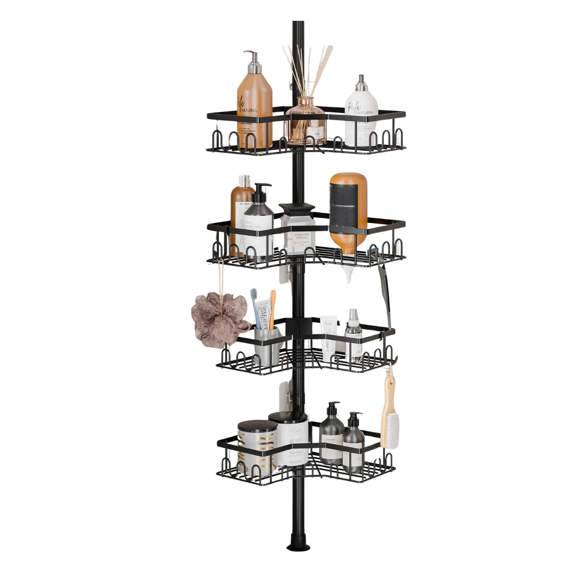 [VORBESTELLUNG] Teleskop Duschregal ohne Bohren (82-296cm) - Eckregal mit 4 Ablagen, Edelstahl Duschablage für Badewanne & Dusche - HouseUp®