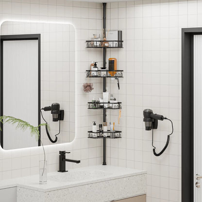 [VORBESTELLUNG] Teleskop Duschregal ohne Bohren (82-296cm) - Eckregal mit 4 Ablagen, Edelstahl Duschablage für Badewanne & Dusche - HouseUp®
