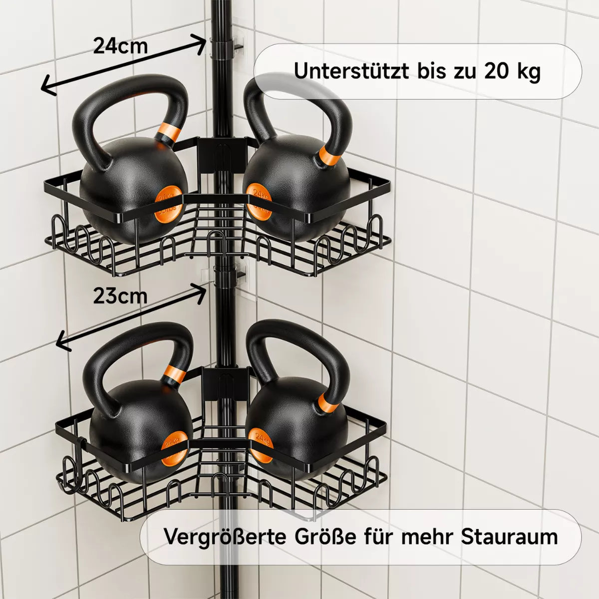[VORBESTELLUNG] Teleskop Duschregal ohne Bohren (82-296cm) - Eckregal mit 4 Ablagen, Edelstahl Duschablage für Badewanne & Dusche - HouseUp®