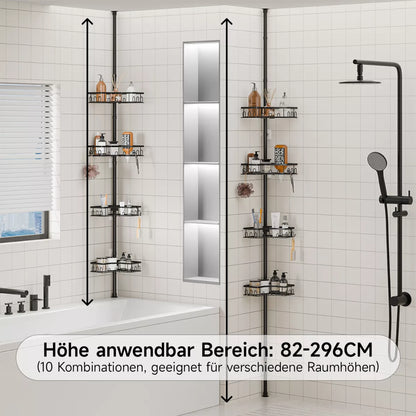 [VORBESTELLUNG] Teleskop Duschregal ohne Bohren (82-296cm) - Eckregal mit 4 Ablagen, Edelstahl Duschablage für Badewanne & Dusche - HouseUp®