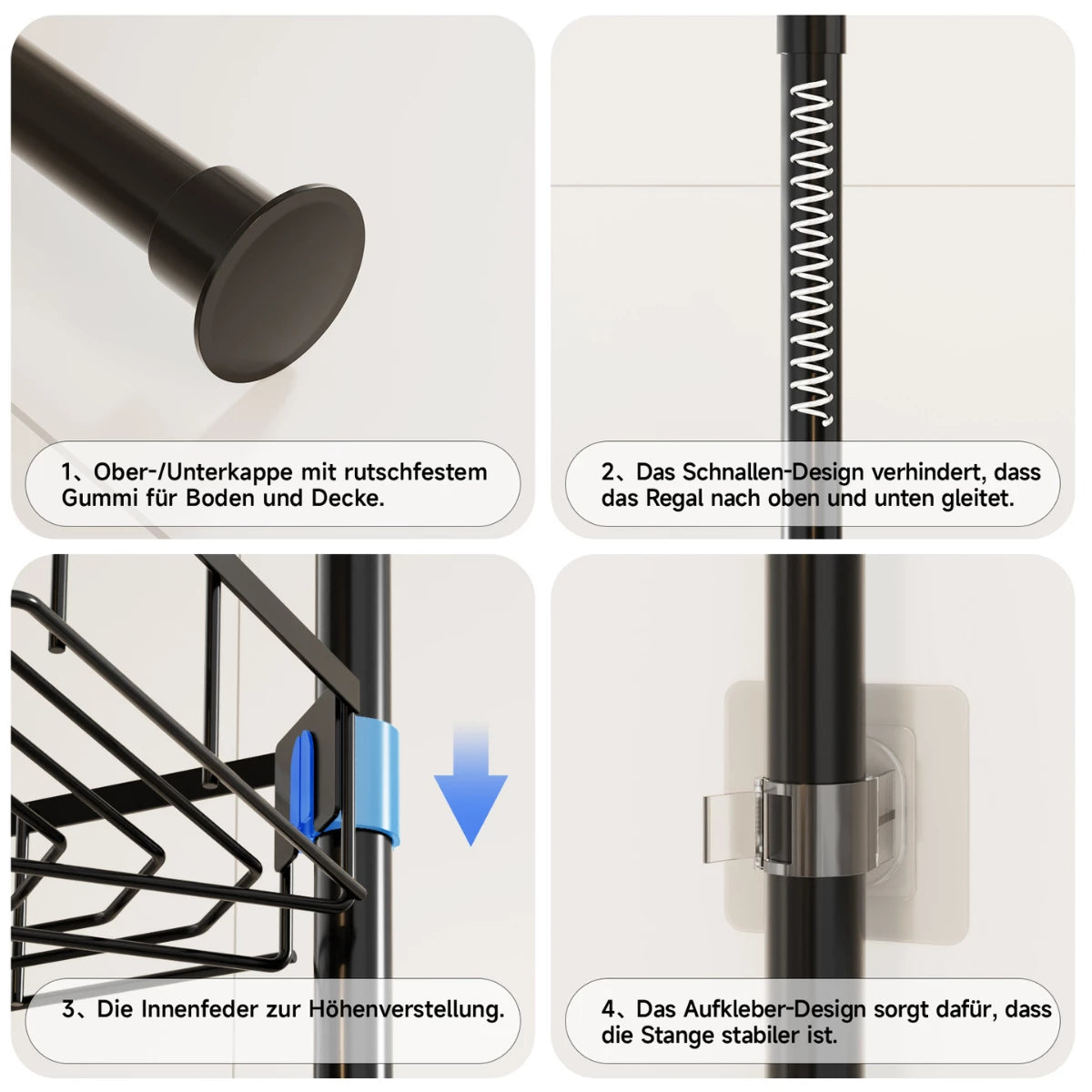 [VORBESTELLUNG] Teleskop Duschregal ohne Bohren (82-296cm) - Eckregal mit 4 Ablagen, Edelstahl Duschablage für Badewanne & Dusche - HouseUp®