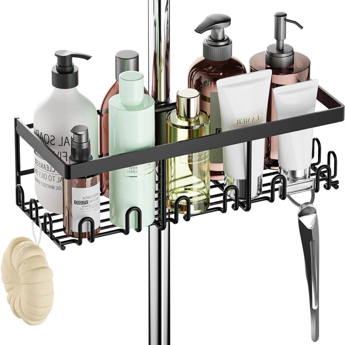 HouseUp® Duschablage ohne Bohren – Schwarz Edelstahl Duschregal für Duschstange (18-25mm), Rostfrei
