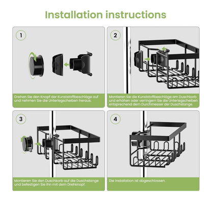 HouseUp® Duschablage ohne Bohren – Schwarz Edelstahl Duschregal für Duschstange (18-25mm), Rostfrei