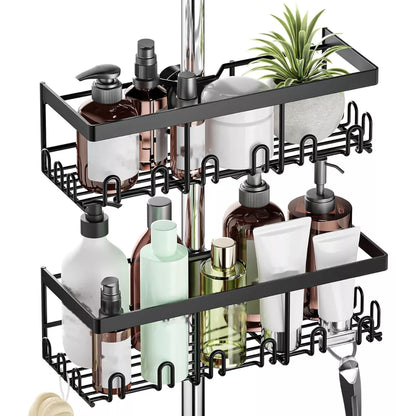 2er Set Duschablage für Duschstange (18-25mm) - Schwarz Edelstahl Duschregal ohne Bohren, Badezimmer Organizer (2 Stück) - HouseUp®