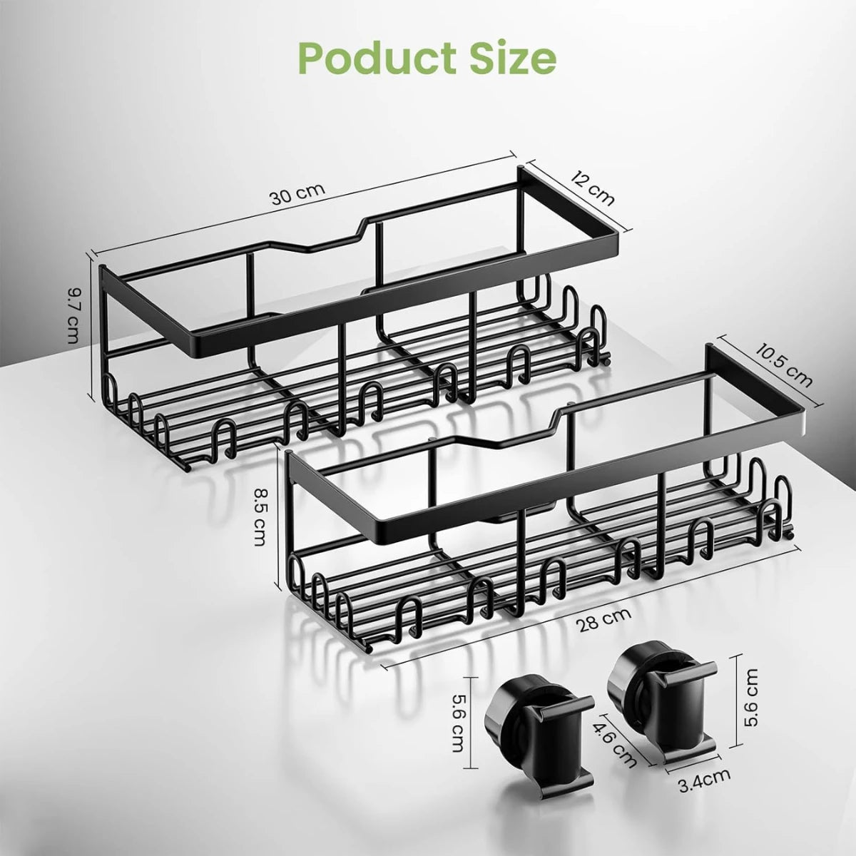2er Set Duschablage für Duschstange (18-25mm) - Schwarz Edelstahl Duschregal ohne Bohren, Badezimmer Organizer (2 Stück) - HouseUp®