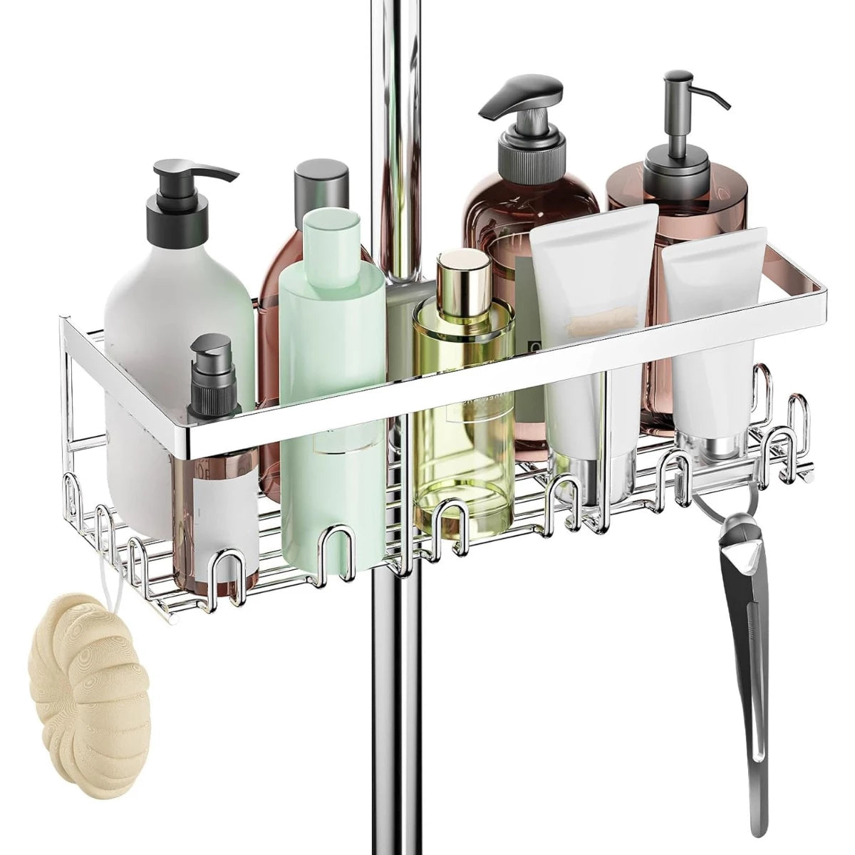 HouseUp® Duschablage ohne Bohren – Silber Edelstahl Duschregal für Duschstange (18-25mm), Rostfrei