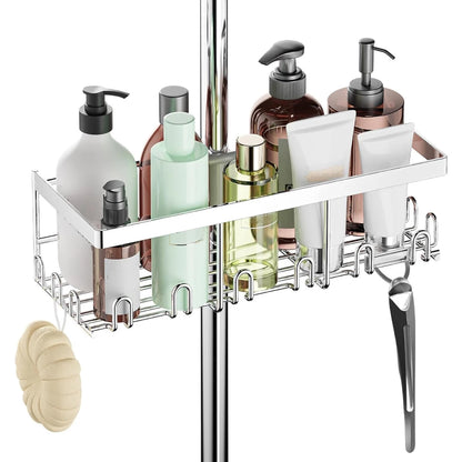 HouseUp® Duschablage ohne Bohren – Silber Edelstahl Duschregal für Duschstange (18-25mm), Rostfrei