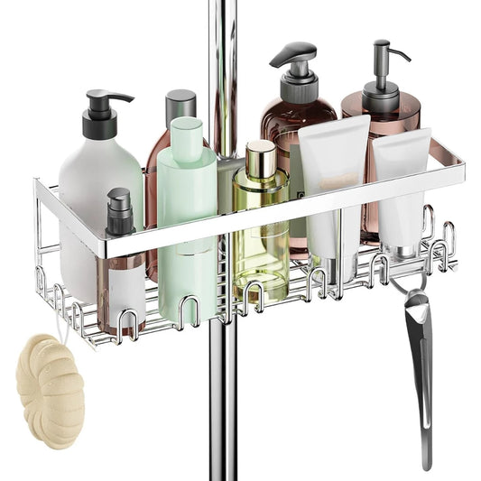 HouseUp® Duschablage ohne Bohren – Silber Edelstahl Duschregal für Duschstange (18-25mm), Rostfrei