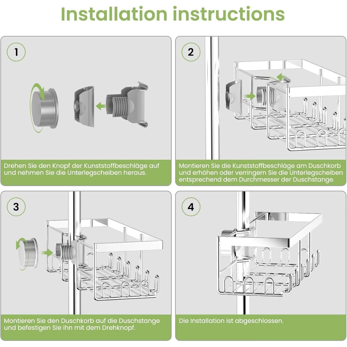 HouseUp® Duschablage ohne Bohren – Silber Edelstahl Duschregal für Duschstange (18-25mm), Rostfrei