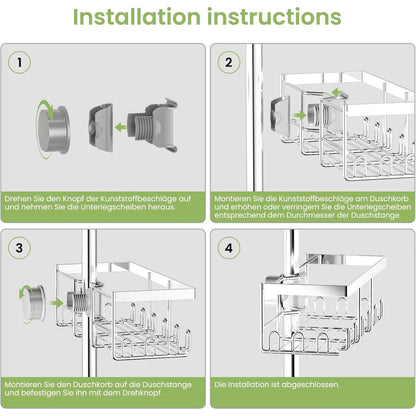 HouseUp® Duschablage ohne Bohren – Silber Edelstahl Duschregal für Duschstange (18-25mm), Rostfrei