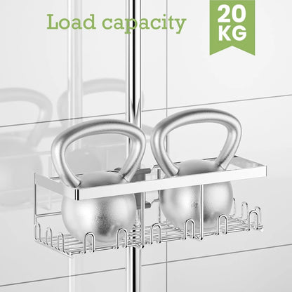 2er Set Duschablage für Duschstange (18-25mm) - Silber Edelstahl Duschregal ohne Bohren, Badezimmer Organizer (2 Stück) - HouseUp®