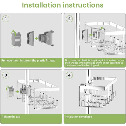 2er Set Duschablage für Duschstange (18-25mm) - Silber Edelstahl Duschregal ohne Bohren, Badezimmer Organizer (2 Stück) - HouseUp®