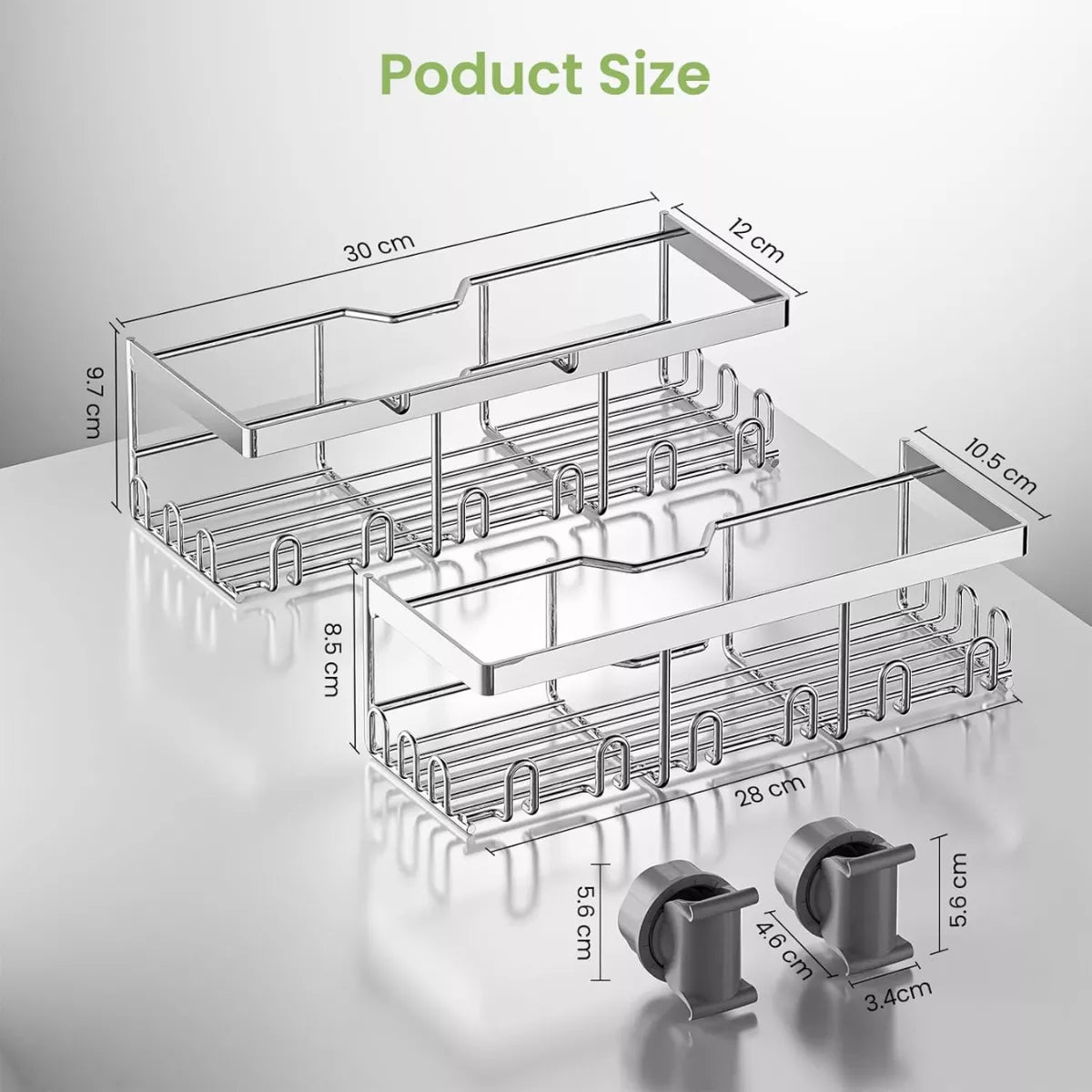 2er Set Duschablage für Duschstange (18-25mm) - Silber Edelstahl Duschregal ohne Bohren, Badezimmer Organizer (2 Stück) - HouseUp®