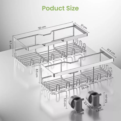 2er Set Duschablage für Duschstange (18-25mm) - Silber Edelstahl Duschregal ohne Bohren, Badezimmer Organizer (2 Stück) - HouseUp®
