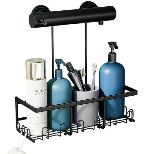 Duschablage Schwarz ohne Bohren - Rostfrei Edelstahl Duschregal zum Hängen, Duschkorb für Duscharmatur & Bad (1 Stück) - HouseUp®