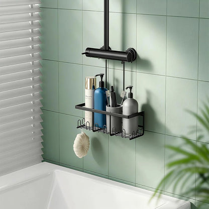 Duschablage Schwarz ohne Bohren - Rostfrei Edelstahl Duschregal zum Hängen, Duschkorb für Duscharmatur & Bad (1 Stück) - HouseUp®