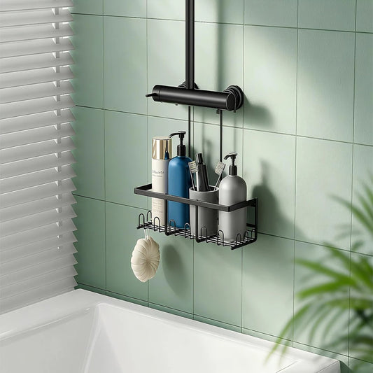 Duschablage Schwarz ohne Bohren - Rostfrei Edelstahl Duschregal zum Hängen, Duschkorb für Duscharmatur & Bad (1 Stück) - HouseUp®