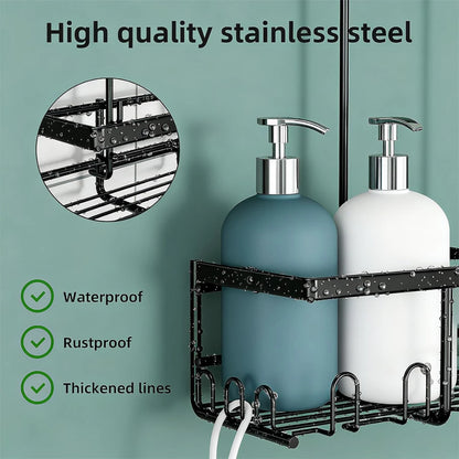 Duschablage Schwarz ohne Bohren - Rostfrei Edelstahl Duschregal zum Hängen, Duschkorb für Duscharmatur & Bad (1 Stück) - HouseUp®