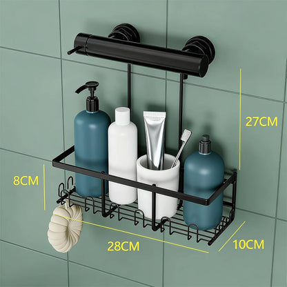 Duschablage Schwarz ohne Bohren - Rostfrei Edelstahl Duschregal zum Hängen, Duschkorb für Duscharmatur & Bad (1 Stück) - HouseUp®