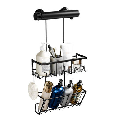 2er Set Duschregal Schwarz ohne Bohren - Edelstahl Duschablage zum Hängen, Rostfrei Duschkorb für Duscharmatur & Bad - HouseUp®