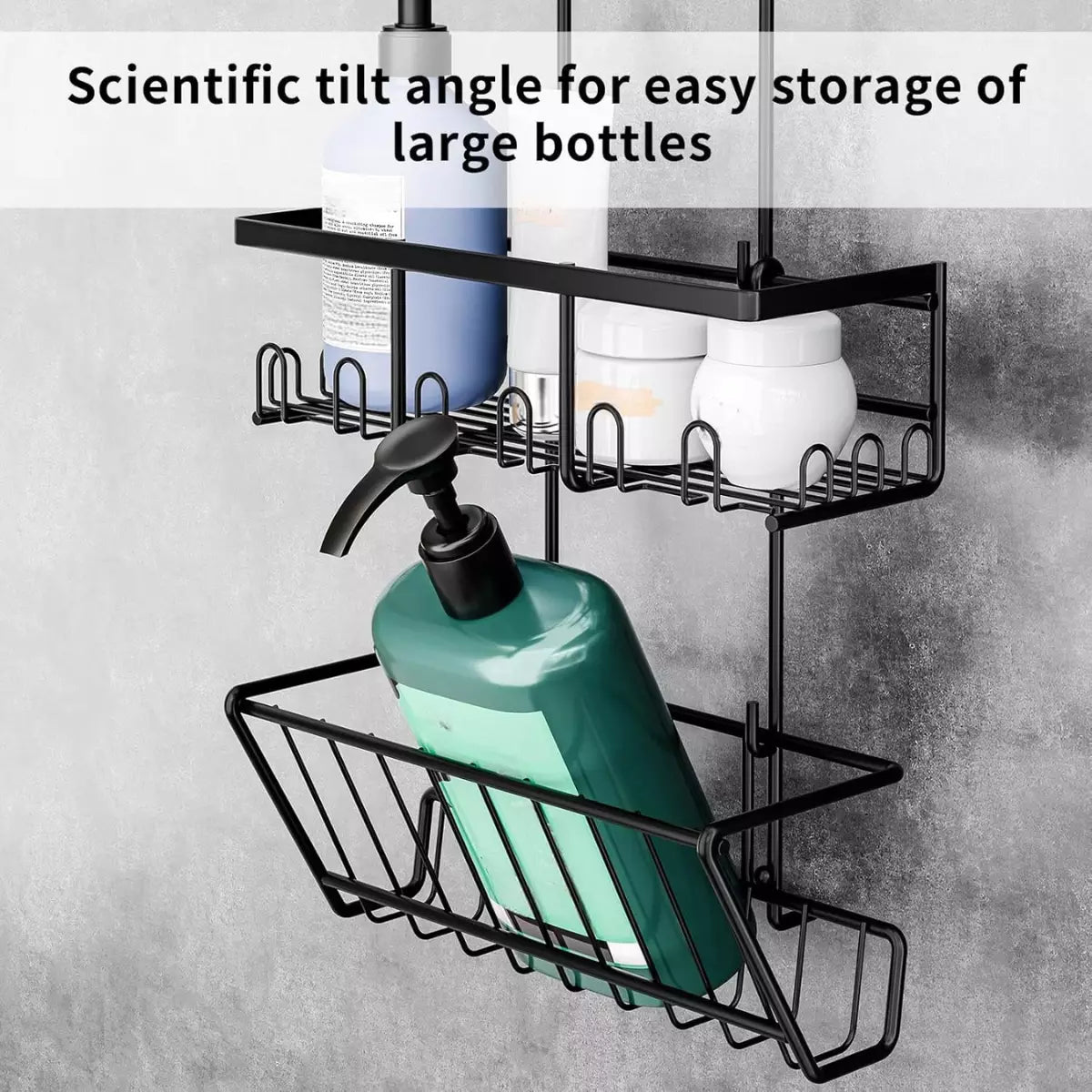 2er Set Duschregal Schwarz ohne Bohren - Edelstahl Duschablage zum Hängen, Rostfrei Duschkorb für Duscharmatur & Bad - HouseUp®