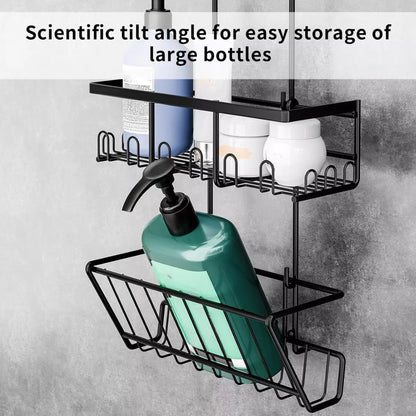 2er Set Duschregal Schwarz ohne Bohren - Edelstahl Duschablage zum Hängen, Rostfrei Duschkorb für Duscharmatur & Bad - HouseUp®