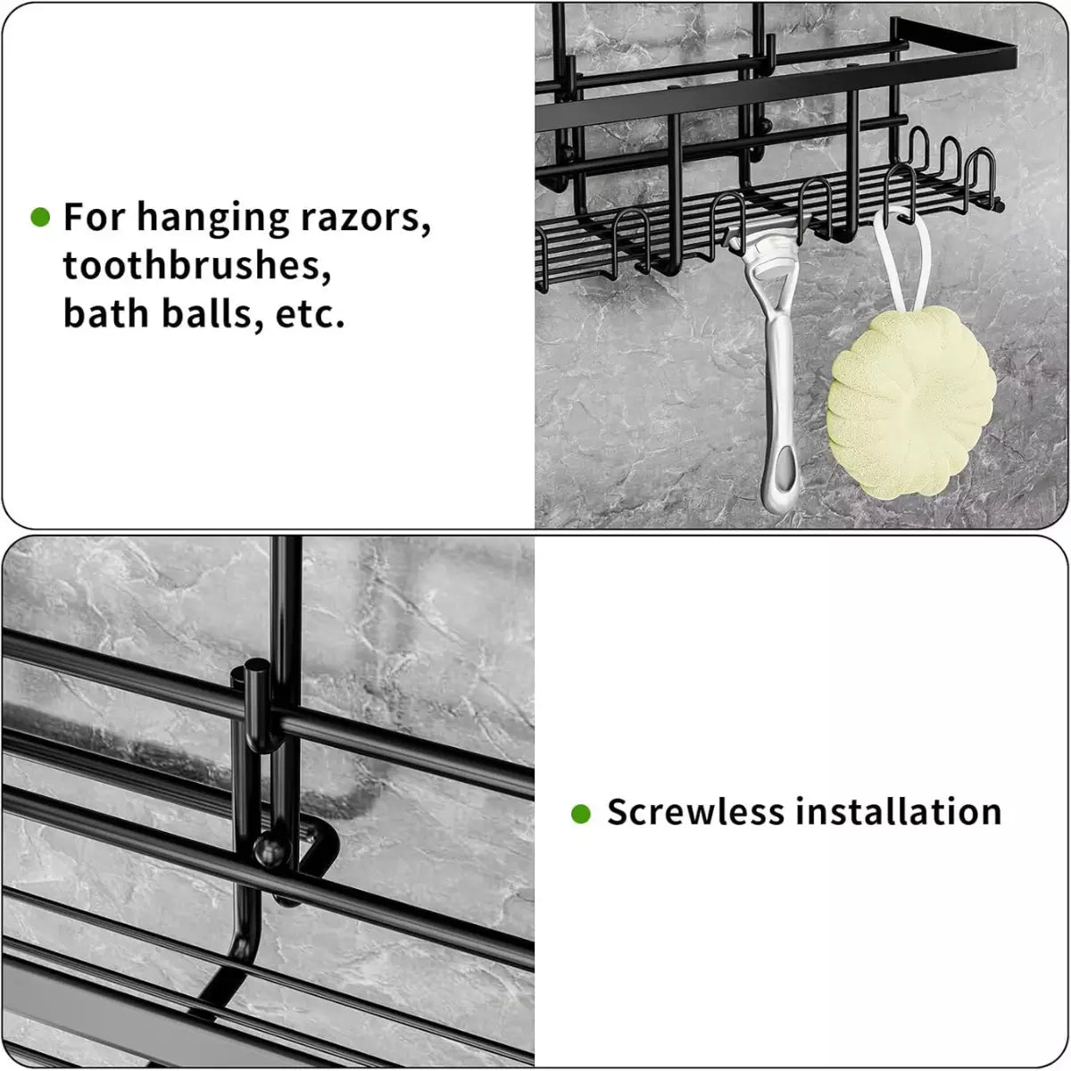 2er Set Duschregal Schwarz ohne Bohren - Edelstahl Duschablage zum Hängen, Rostfrei Duschkorb für Duscharmatur & Bad - HouseUp®