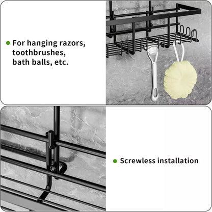 2er Set Duschregal Schwarz ohne Bohren - Edelstahl Duschablage zum Hängen, Rostfrei Duschkorb für Duscharmatur & Bad - HouseUp®