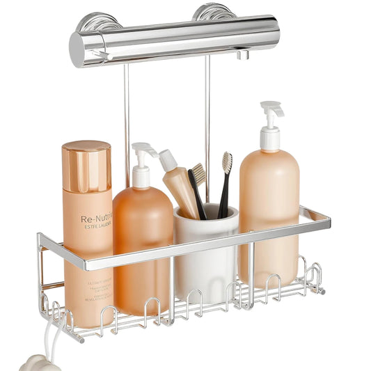 Duschablage Silber ohne Bohren - Rostfrei Edelstahl Duschregal zum Hängen, Duschkorb für Duschstange & Bad (1 Stück) - HouseUp®