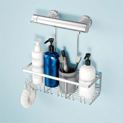 Duschablage Silber ohne Bohren - Rostfrei Edelstahl Duschregal zum Hängen, Duschkorb für Duschstange & Bad (1 Stück) - HouseUp®