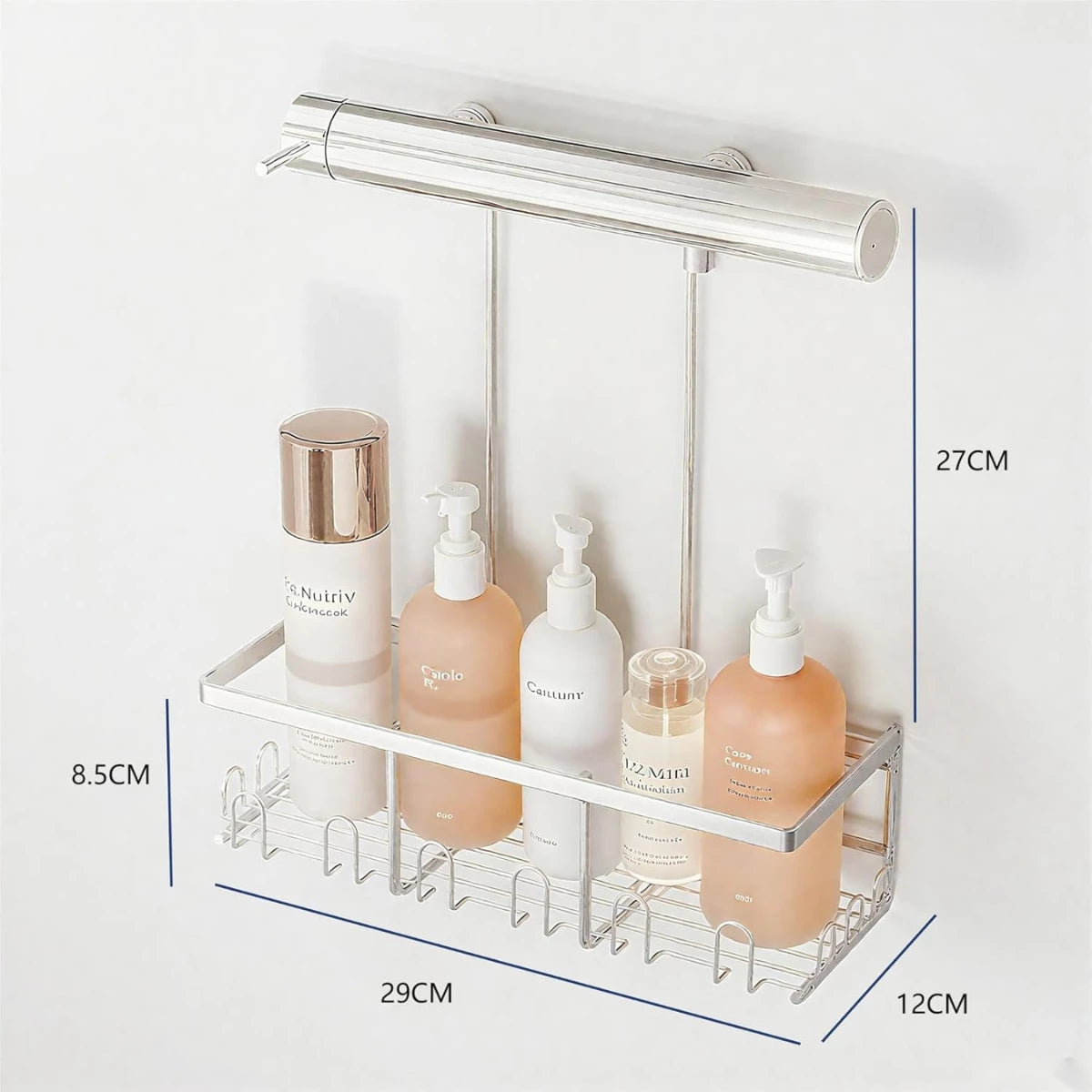 Duschablage Silber ohne Bohren - Rostfrei Edelstahl Duschregal zum Hängen, Duschkorb für Duschstange & Bad (1 Stück) - HouseUp®