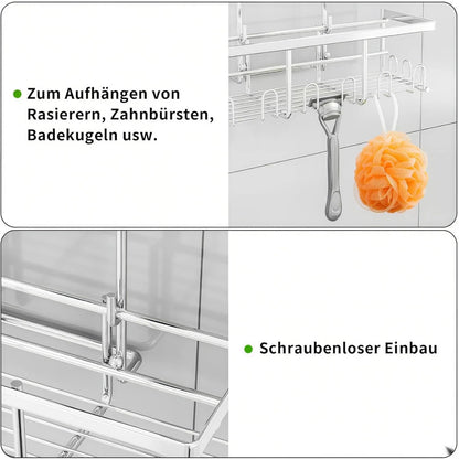 Duschablage Silber ohne Bohren - Rostfrei Edelstahl Duschregal zum Hängen, Duschkorb für Duschstange & Bad (1 Stück) - HouseUp®