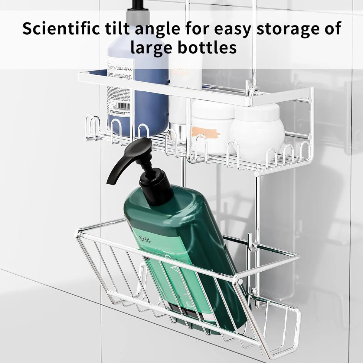 2er Set Duschregal Silber ohne Bohren - Edelstahl Duschablage zum Hängen, Rostfrei Duschkorb für Duschstange & Bad, Montage ohne Kleben - HouseUp®